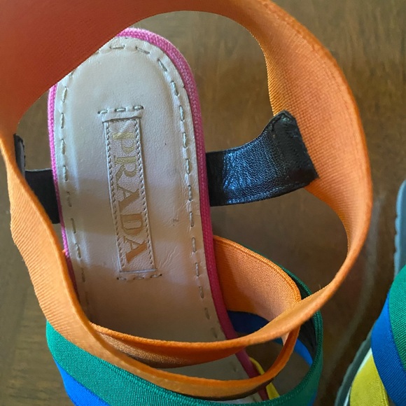 Prada multicolored bandage elastic sling-back wedge sandals - Picture 5 of 8